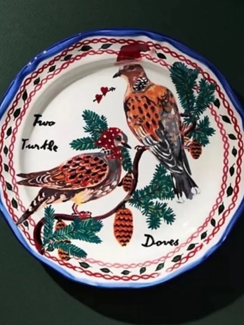 Anthropologie Nathalie Lete 12 Days Of Christmas  Turtle Doves Dessert Plate